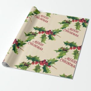 Vintag Holly Christmas Gruß Geschenkpapier