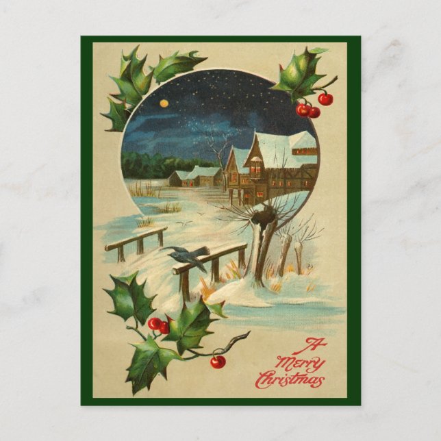 Vintag Holly Christmas Postcard Feiertagspostkarte (Vorderseite)