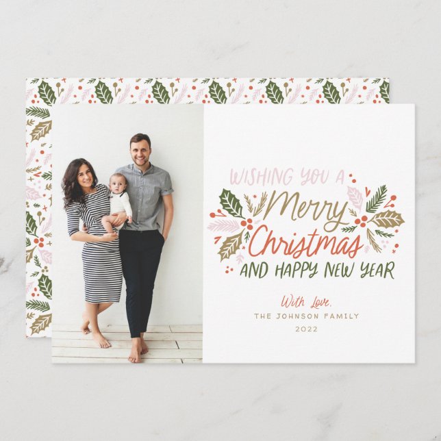 Vintag Holly Foto Weihnachten (Vorne/Hinten)