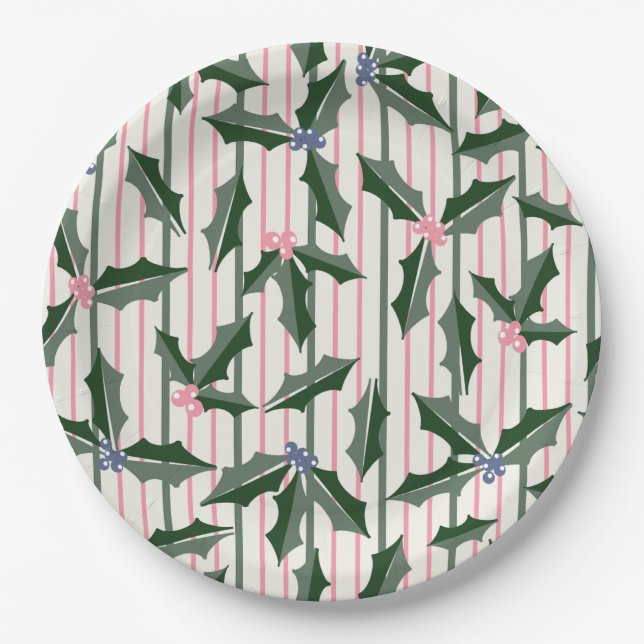 Vintag Holly Holiday Pappteller (Vorderseite)