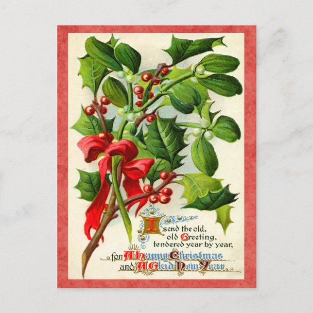 Vintag Holly Holiday Postkarte (Vorderseite)