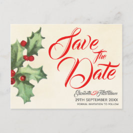 Vintag Holly Save the Date Postkarte