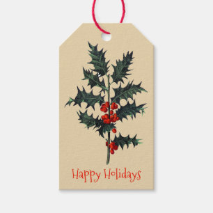 Vintag Holly Sprig Happy Holidays Geschenkanhänger