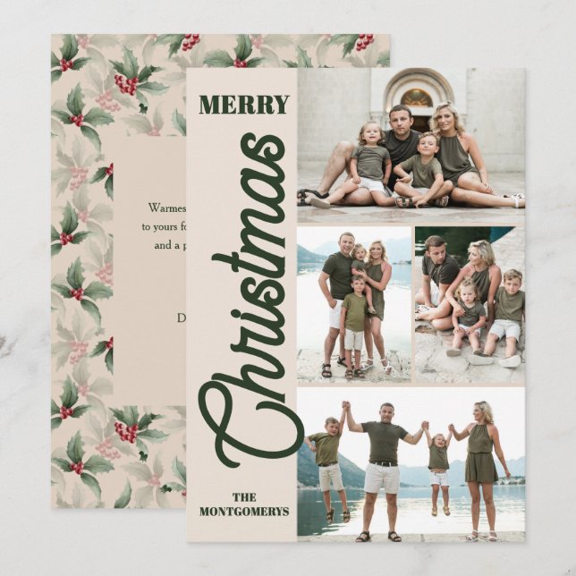 Vintag Holly und Berries Frohe Weihnachten Foto (Vorne/Hinten)