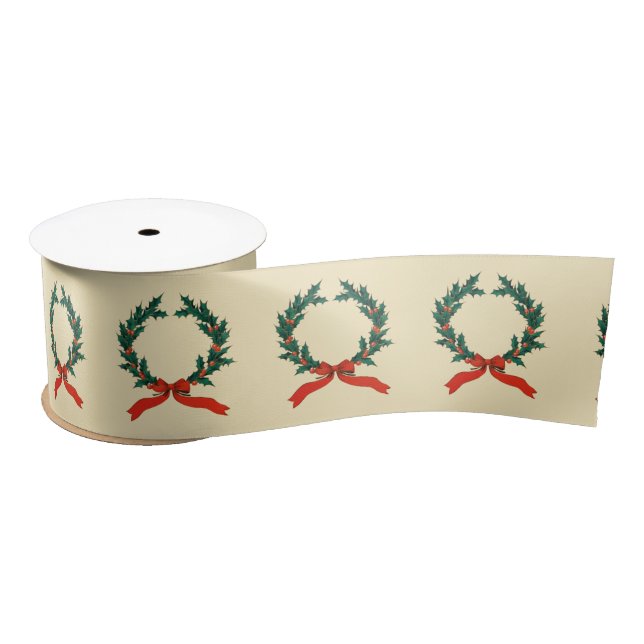 Vintag Holly Wreath Satinband (Spule)