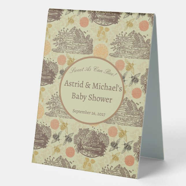 Vintag Honey Bumblebee Sage Baby Dusche Tischaufsteller (Vorderseite)