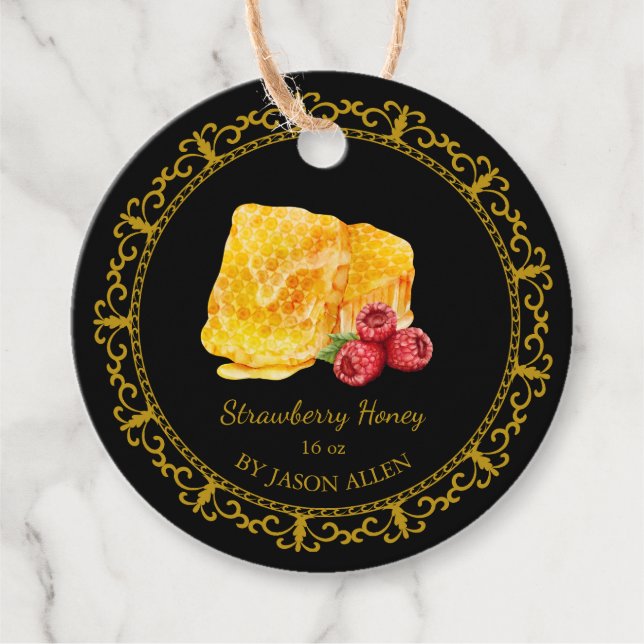Vintag Honeycomb Raspberry Honey Hang Tag Geschenkanhänger (Vorderseite)
