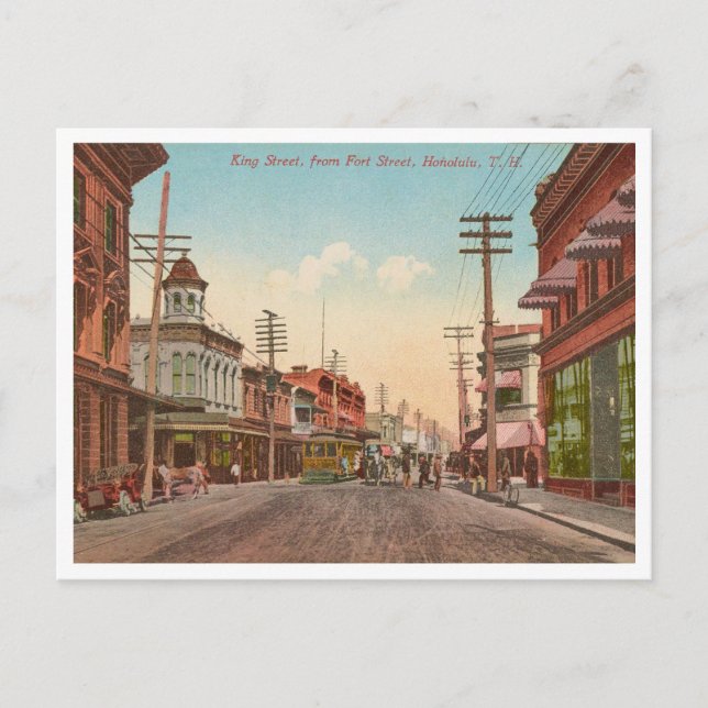 Vintag Honolulu Hawaii King Street Postkarte (Vorderseite)