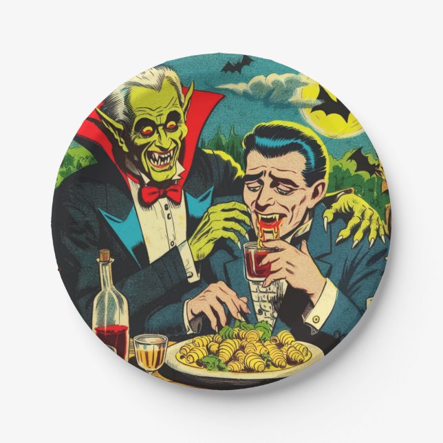 Vintag Horror Vampire Comicen Pappteller (Vorderseite)