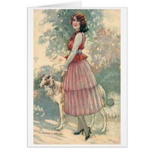 Vintag - Hübsche Dame, die ihren Hund betritt,