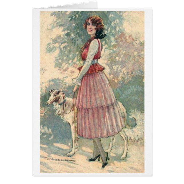 Vintag - Hübsche Dame, die ihren Hund betritt, (Vorne)