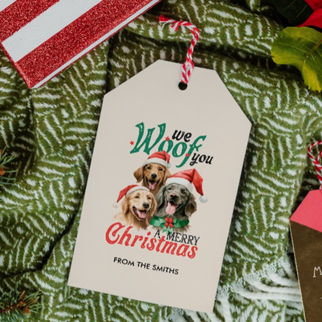 VINTAG HUNDERWOOF MERRY CHRISTMAS LABRADOR GESCHENKANHÄNGER (THREE LABRADORS GOLDEN RETRIEVER SANTA HAT WOOF MERRY CHRISTMAS DOG-INSPIRED GIFT TAG PUPPY FURBABY)