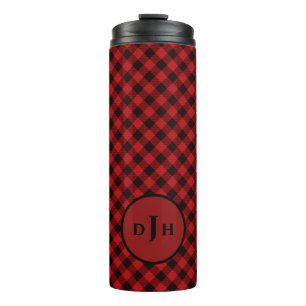 Vintag Hunter Red Buffalo Black Pattern Monogram Thermosbecher