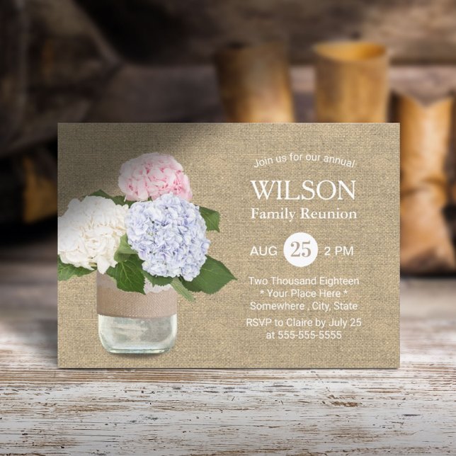 Vintag Hydrangea Mason Jar Family Wiedersehen Einladung (Von Creator hochgeladen)
