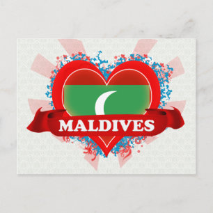 Vintag I Liebe Malediven Postkarte
