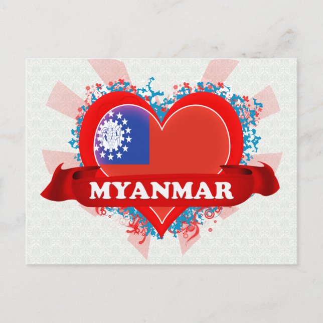 Vintag I Liebe Myanmar Postkarte (Vorderseite)