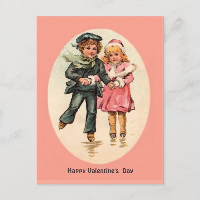 Vintag Ice Skaten Couple - Valentinstag Feiertagspostkarte (Vorderseite)