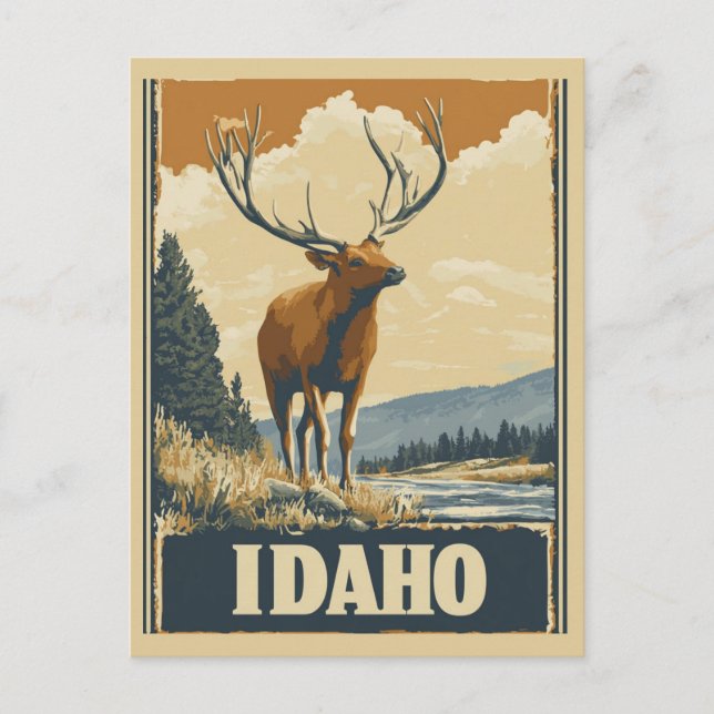 Vintag Idaho Elk Bergsee-Zauber Postkarte (Vorderseite)