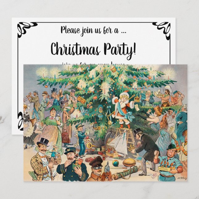 Vintag Illustration Pucks Weihnachtsbaum, 1902 Einladung (Vorne/Hinten)