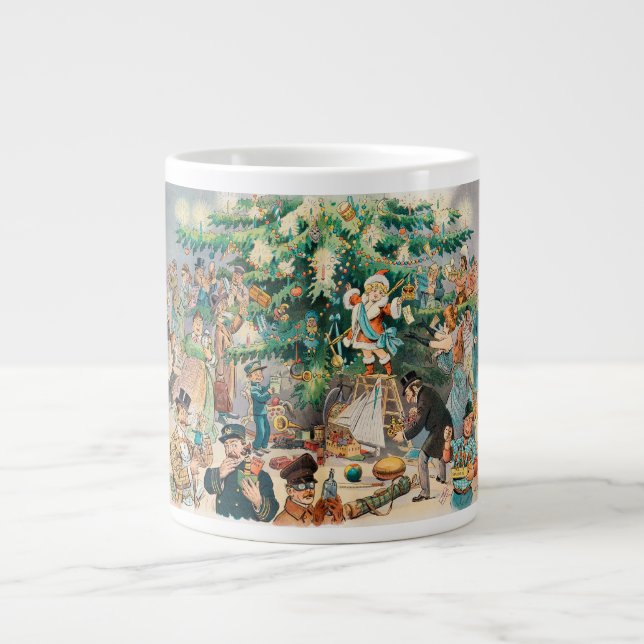 Vintag Illustration Pucks Weihnachtsbaum, 1902 Jumbo-Tasse (Vorderseite)