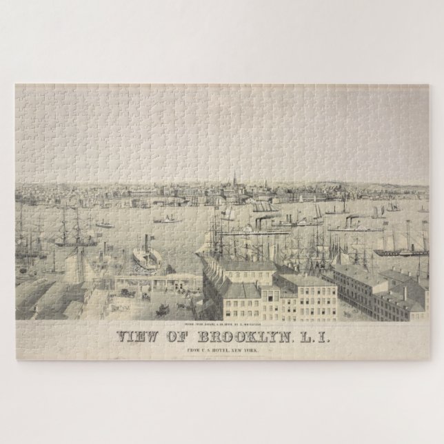 Vintag Illustrative Ansicht von Brooklyn NY (1846) (Horizontal)