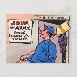 Vintag in die Armee einsteigen, ein Comic lernen Postkarte