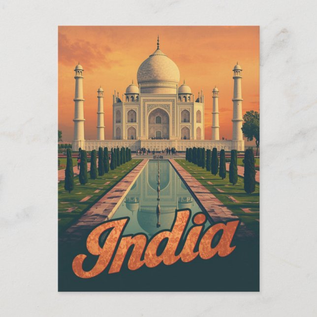 Vintag India Taj Mahal Travel Postkarte (Vorderseite)