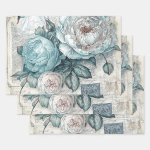Vintag Inspiriert blaues Shabby Chic Geschenkpapier Set
