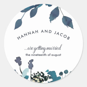 Vintag Inspiriert Blue Floral Add Name Datum Hochz Runder Aufkleber