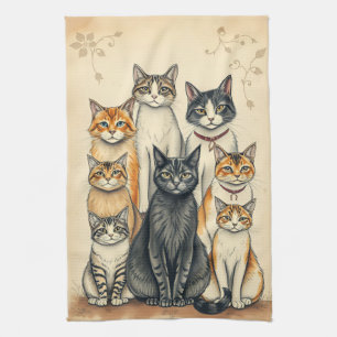 Vintag Inspiriert Cat Family Portrait Geschirrtuch