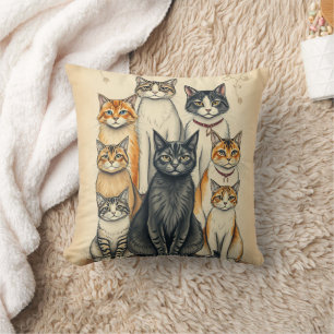 Vintag Inspiriert Cat Family Portrait Kissen