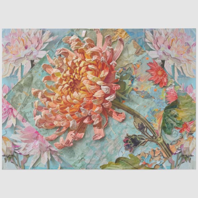 Vintag Inspiriert Chrysanthemum Collage Decoupage Seidenpapier (Vorderseite)