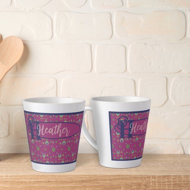 Vintag Inspiriert Elegante Rosa Flora Latte Tasse (Vintage Inspired Deep Pink Floral Personalised Latte Mug.)