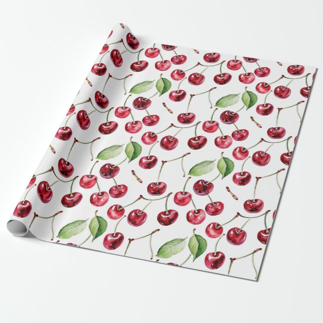 Vintag Inspiriert Kirschen und Blätter Geschenkpapier (Ungerollt)