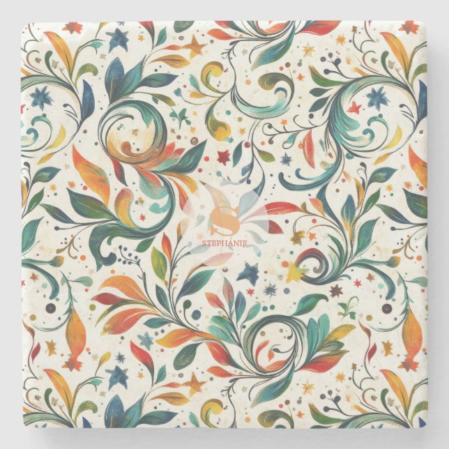 Vintag Inspiriert Paisley Leaf Muster Steinuntersetzer (Vorderseite)