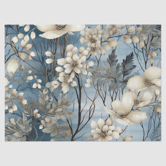 Vintag Inspiriert Pastel Winter Blue Floral Seidenpapier (Vorderseite)