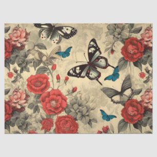 Vintag Inspiriert Rote Rosen und Schmetterlinge Seidenpapier