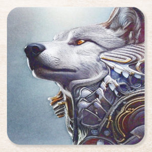 Vintag Inspiriert Wolf Head Art - Nostalgisch Rechteckiger Pappuntersetzer