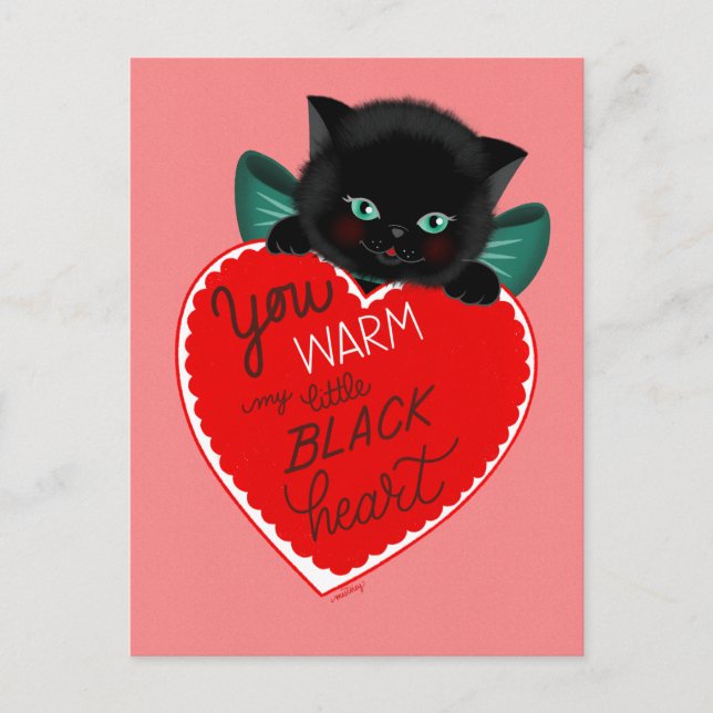 Vintag Inspirierte Black Cat Valentinstag Card Postkarte (Vorderseite)