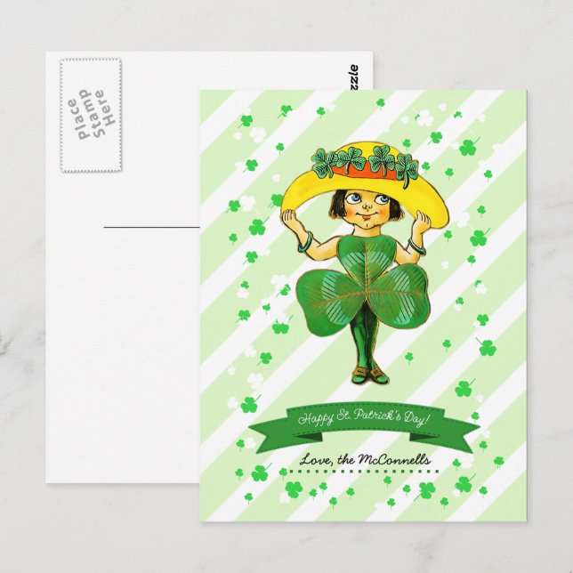 Vintag Irish Girl Individuelle Name St. Patrick's  Postkarte (Vorne/Hinten)