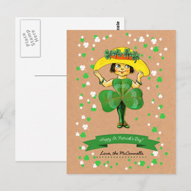 Vintag Irish Girl Individuelle Name St. Patrick's  Postkarte (Vorne/Hinten)