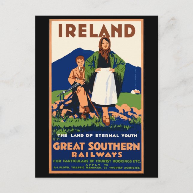 Vintag Irland Reiseplakat, Postkarte (Vorderseite)