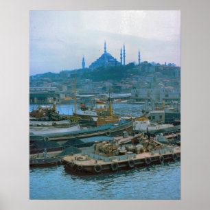Vintag Istanbul, Boote auf den Bosporos Poster