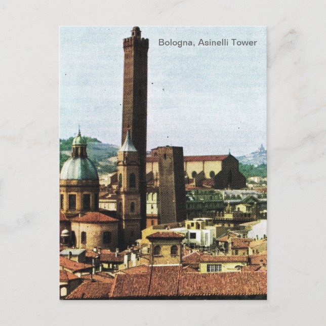 Vintag Italien, Bologna, Asinelli Tower Postkarte (Vorderseite)