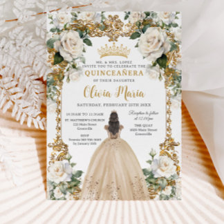 Vintag Ivory Champagne Blumenkleid Quinceanera Einladung