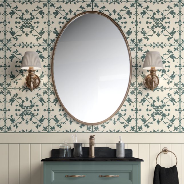 Vintag Ivy Scroll Green & Elfenbeinfranzösisches L Tapete (Vintage Ivy Scroll Peel and Stick Wallpaper)