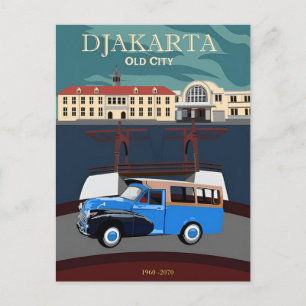 Vintag Jakarta Indonesien java Travel Water color Postkarte