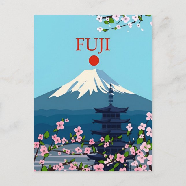 Vintag Japan Fuji Reisen Aquarell Asien Postkarte (Vorderseite)