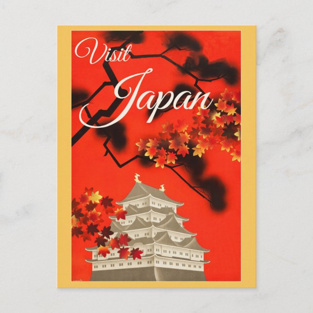 Vintag Japan Pagoda Travel Poster Postkarte (Vorderseite)