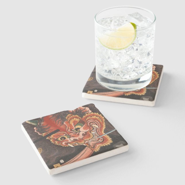 Vintag Japanisch Yokai Oni King Fine Art Steinuntersetzer (Seitenansicht)